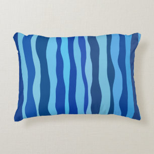 Waves of Blue Cyan Navy Cobalt Sky Blue Decorative Cushion