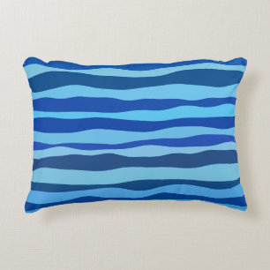 Waves of Blue Cyan Navy Cobalt Sky Blue Decorative Cushion