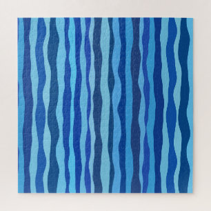 Waves of Blue Cyan Navy Cobalt Sky Blue Jigsaw Puzzle