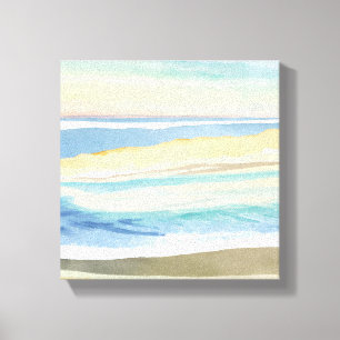 Waves of Blue Ocean Shore Beach Watercolor Canvas Print