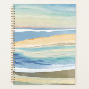 Waves of Blue Ocean Shore Beach Watercolor Planner