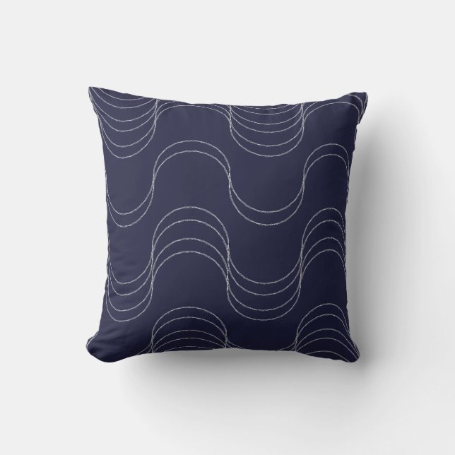 Waves of Calm Midnight Blue Silver Mist Cushion (Front)
