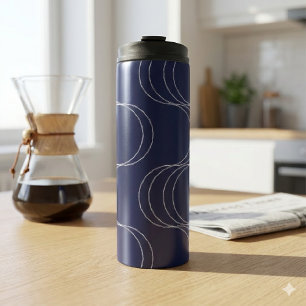 Waves of Calm Midnight Blue Silver Mist Thermal Tumbler
