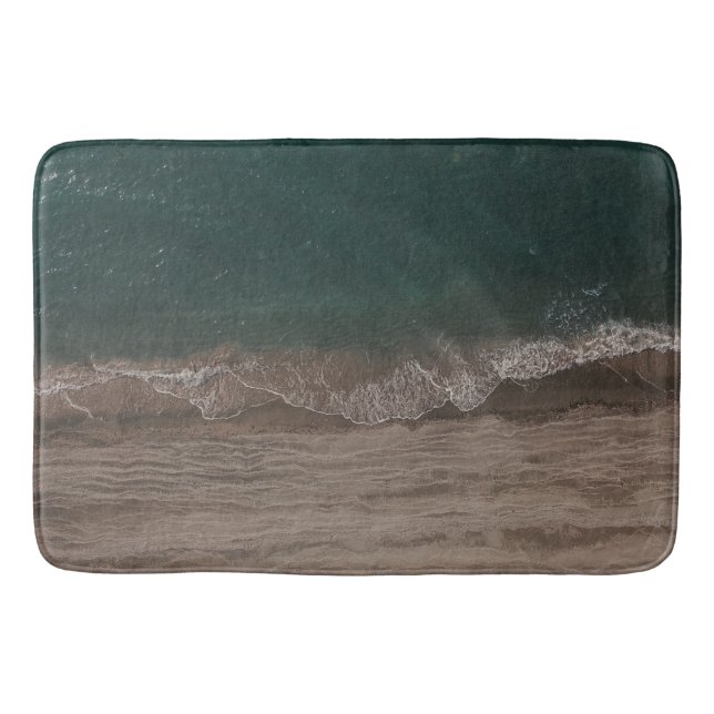 Waves Of Dark Green Sea Near The Beach Bath Mat (Front)
