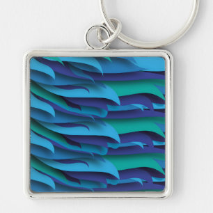 Waves of Different Colors of Blue to Green Key Ring