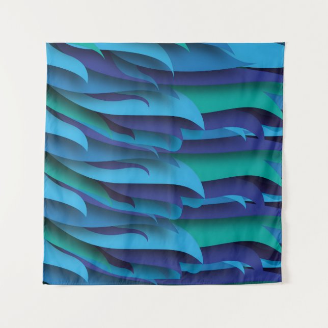 Waves of Different Colors of Blue to Green Tapestry (Front)