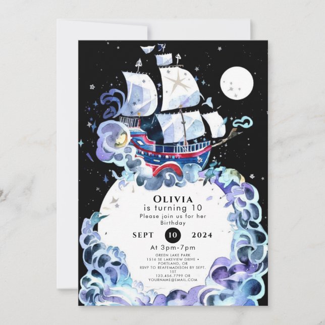 Waves of Fun Pirate Birthday Invitation (Front)