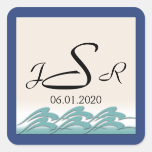 Waves of Love Navy Monogram Sticker