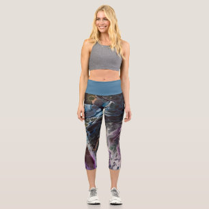 Waves of Motion, Steel Blue with Purple Capri Leggings