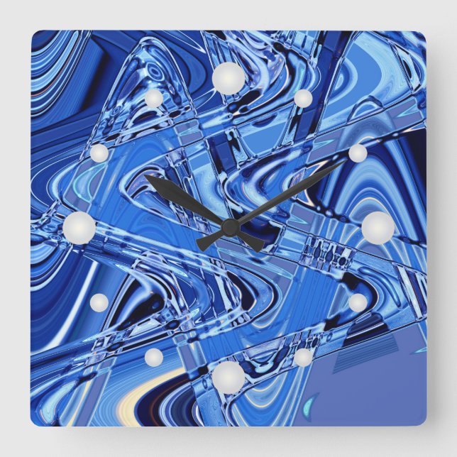 waves of roads in blue square wall clock (Front)