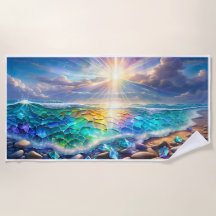 Waves of Tranquility Crystal Ocean Sunset Towel
