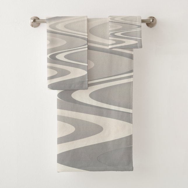 Waves of white shades texture bath towel set (Insitu)