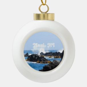 Waves on Maui Coast Ceramic Ball Christmas Ornament