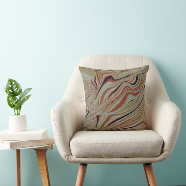 Waves on mixed base in greyish ochre orange brown  cushion (Chair)