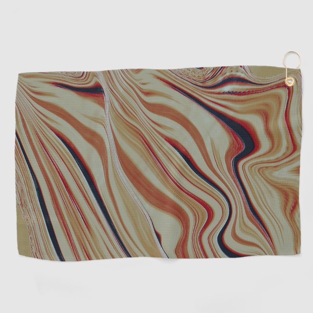 Waves on mixed base in greyish ochre orange brown  golf towel (Horizontal)