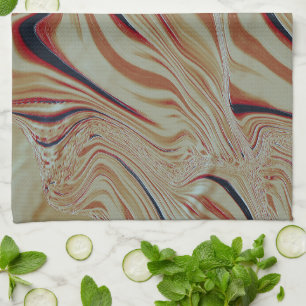 Waves on mixed base in greyish ochre orange brown tea towel
