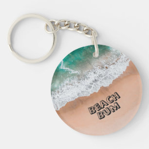 Waves on Sandy Beach Own Text Beach Bum Key Ring