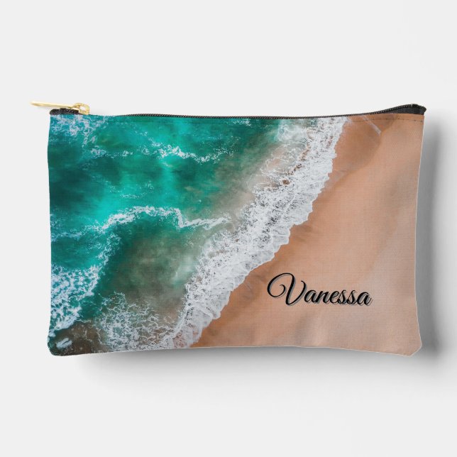 Waves on Sandy Beach Personal Accessory Pouch (Front)