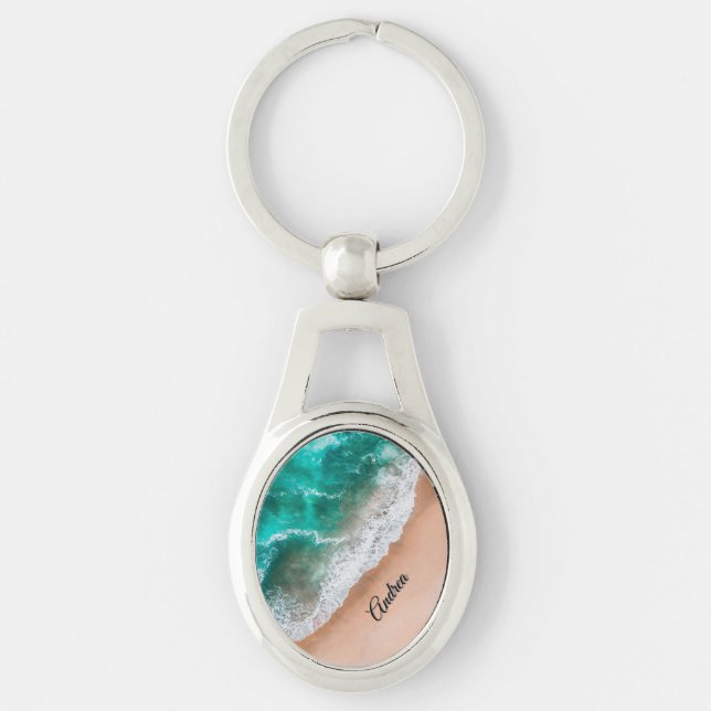 Waves on Sandy Beach Personal Key Ring (Front)