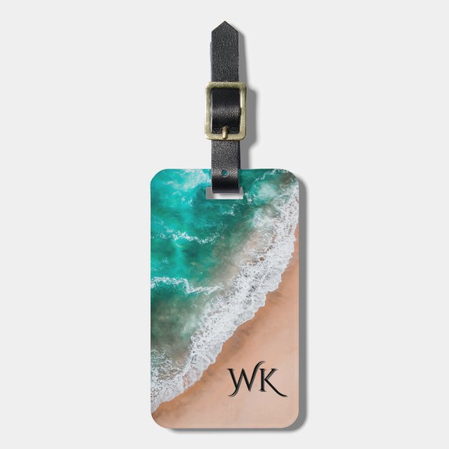 Waves on Sandy Beach Personal Luggage Tag (Front Vertical)