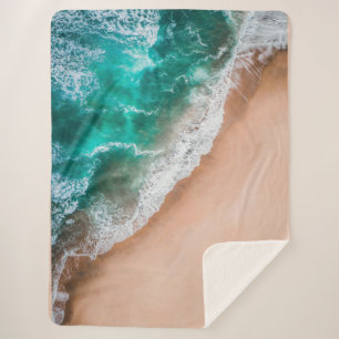 Waves on Sandy Beach Sherpa Blanket