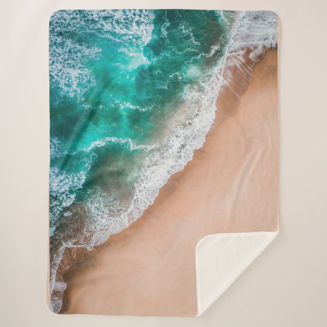 Waves on Sandy Beach  Sherpa Blanket (Front)