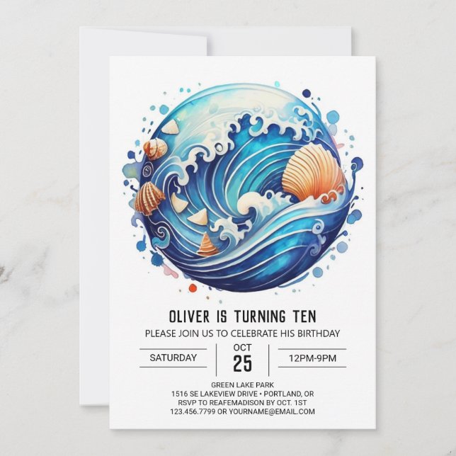 Waves Online Kids Birthday Invitation (Front)