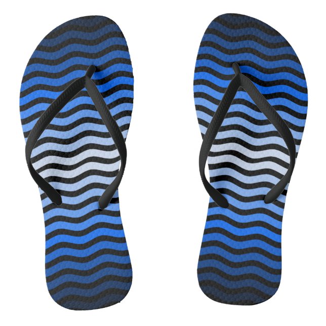 Waves pattern -01 Black BG Flip Flops (Footbed)