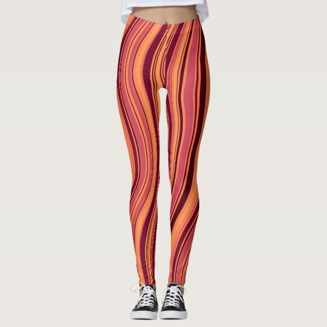 Waves Pink Brown Minimal Pattern Leggings (Front)