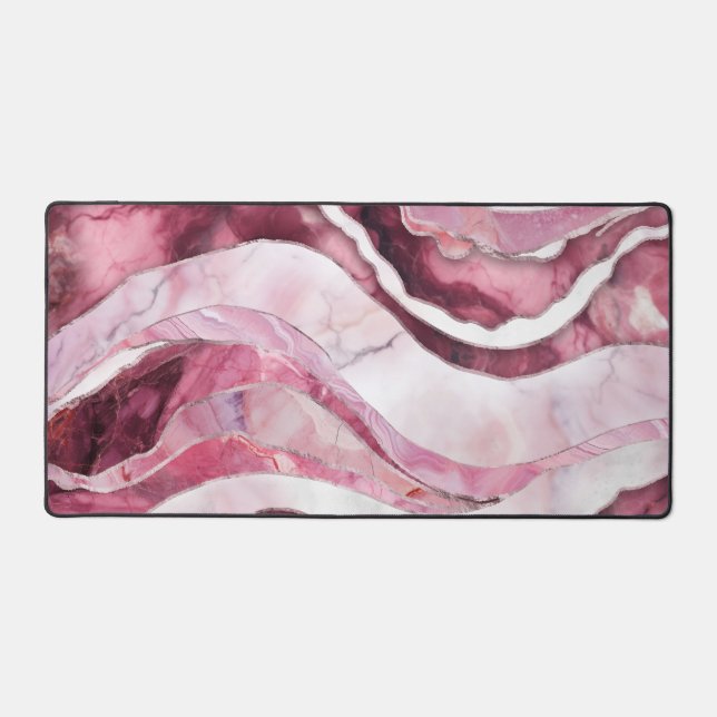 Waves - Pink Marble Abstract Desk Mat (Front)