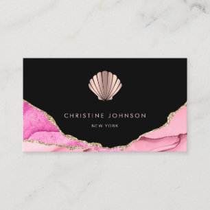 • waves pink seashell design on black business card