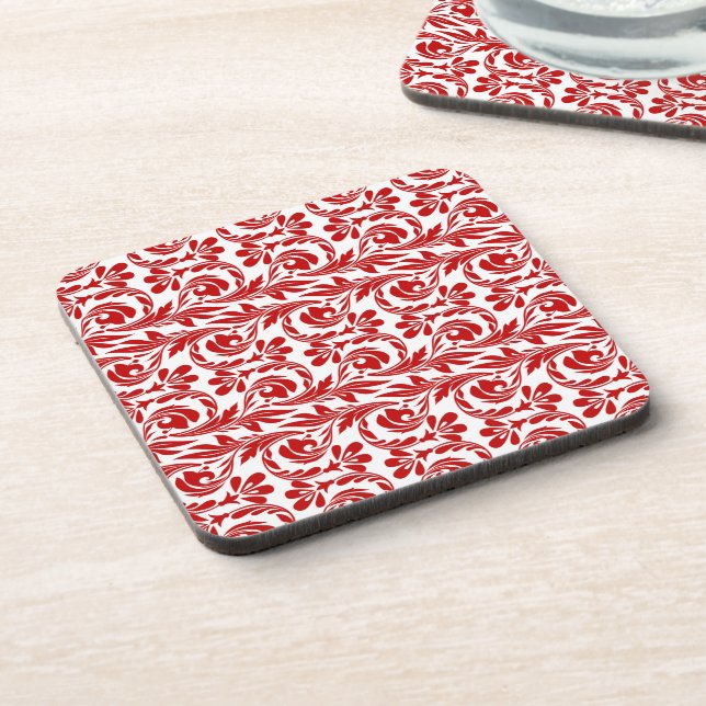 Waves, Red-White-Plastic and Cork Coaster Set (Left Side)