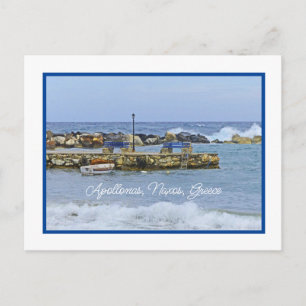 WAVES ROLL IN AT GREEK SEASIDE VILLAGE POSTCARD