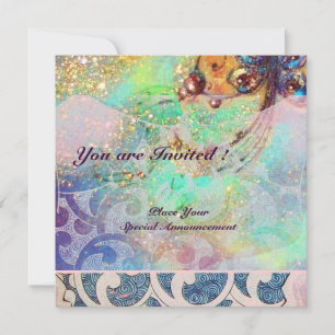 WAVES RUBY, bright red blue pink gold sparkles Invitation