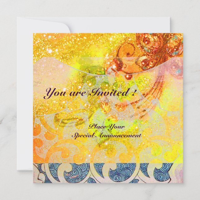 WAVES RUBY, bright red brown yellow blue pink Invitation (Front)