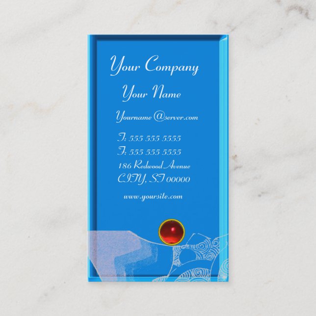 WAVES RUBY MONOGRAM,  blue white red black Business Card (Front)