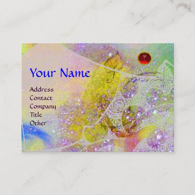 WAVES RUBY MONOGRAM, bright yellow green blue pink Business Card (Front)