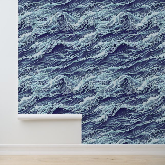 Waves seamless pattern ocean blue illustration  wallpaper (Application)