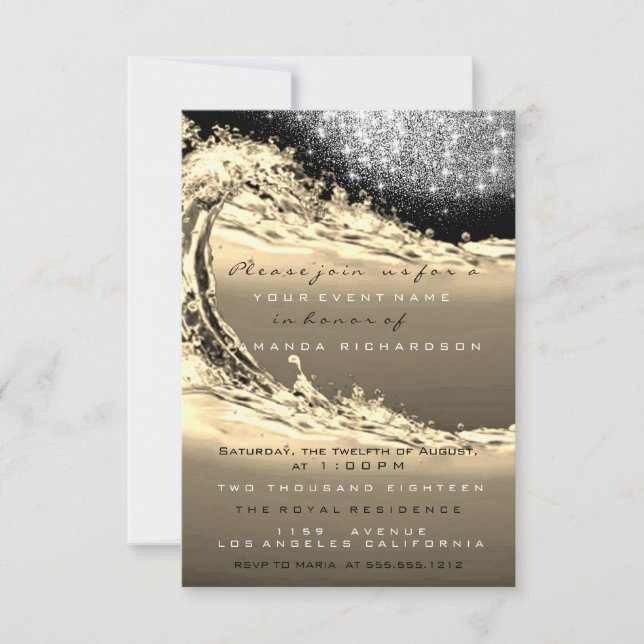Waves Sepia Bridal Abstract Surprise Birthday Invitation (Front)