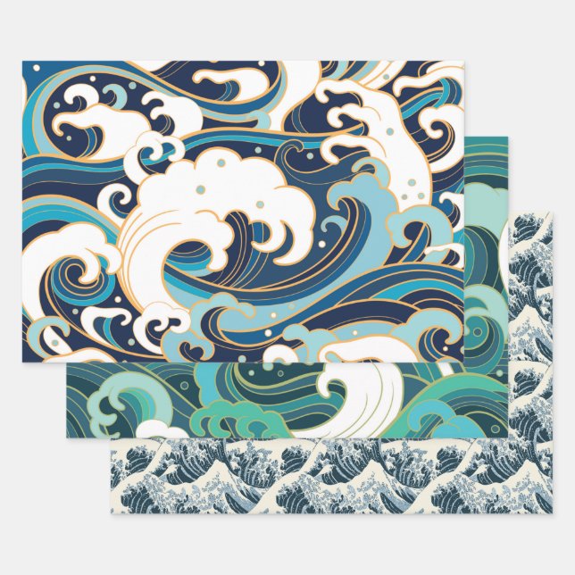 Waves Series Wrapping Paper Flat Sheet Set of 3 (Set)