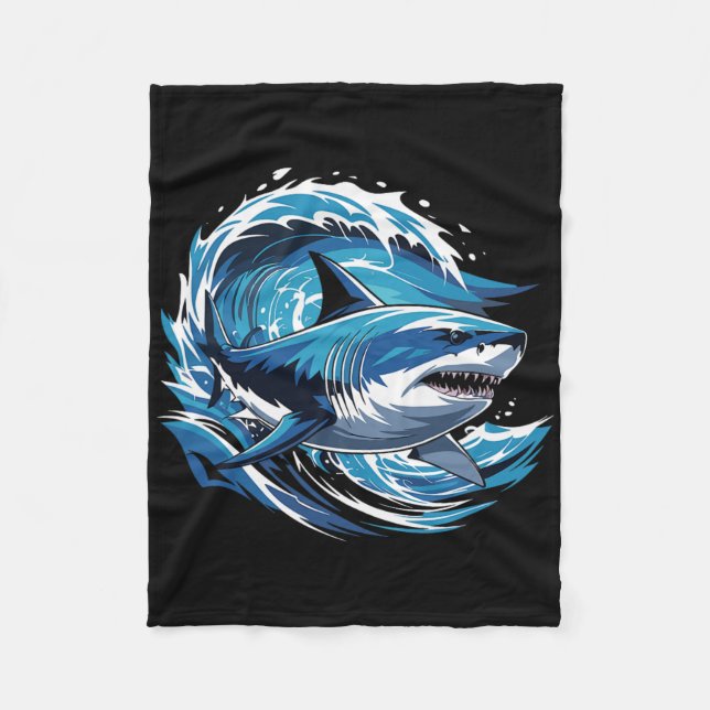 Waves Shark Surfing Sharks  Fleece Blanket (Front)