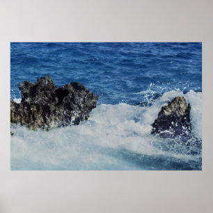 Waves Spashing On Coral Rock Prints