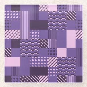 Waves Stripes Dots: Modern Seamless. Glass Coaster