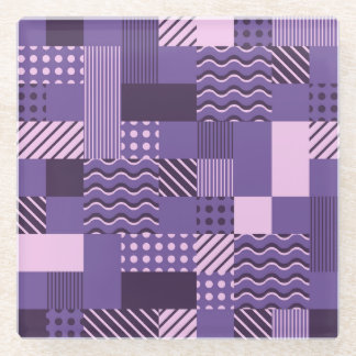 Waves Stripes Dots: Modern Seamless. Glass Coaster