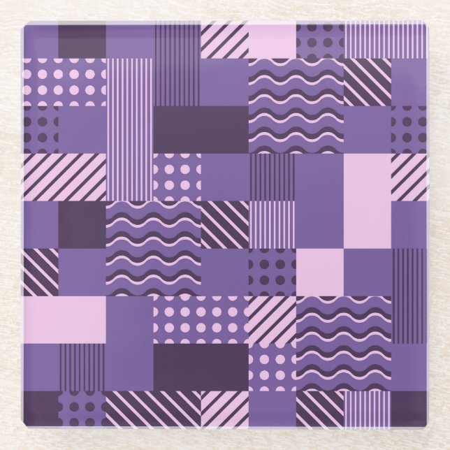 Waves Stripes Dots: Modern Seamless. Glass Coaster (Front)