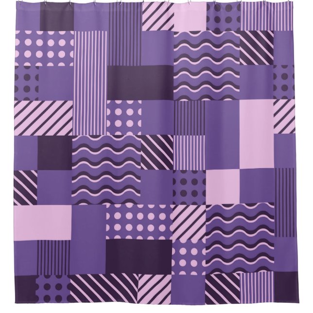 Waves Stripes Dots: Modern Seamless. Shower Curtain (Front)