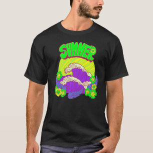 Waves Summer Flowers Water Sunset Feathers Vacatio T-Shirt
