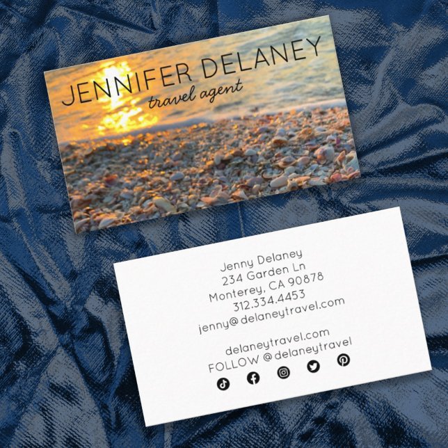 Waves Sunset Seashells Photo Travel Social Media Business Card (Creator Uploaded)