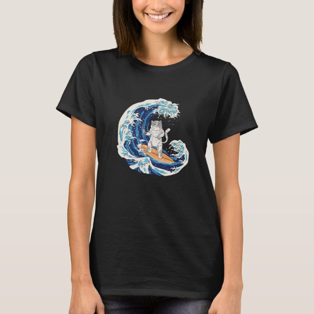 Waves Surf Cat Sushi Japan Sport  Surfer T-Shirt (Front)