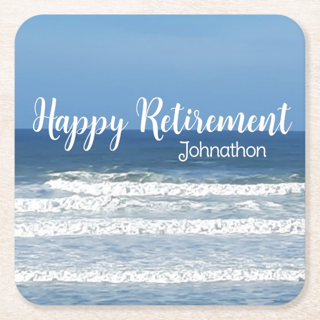 Waves & surf retirement gift square paper coaster (Front)